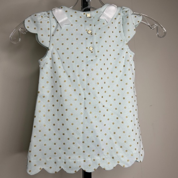 Tahari 3T Dress- mint green gold polka dot, scallop edges, white bow UK 2/3 AU3 - Picture 4 of 7